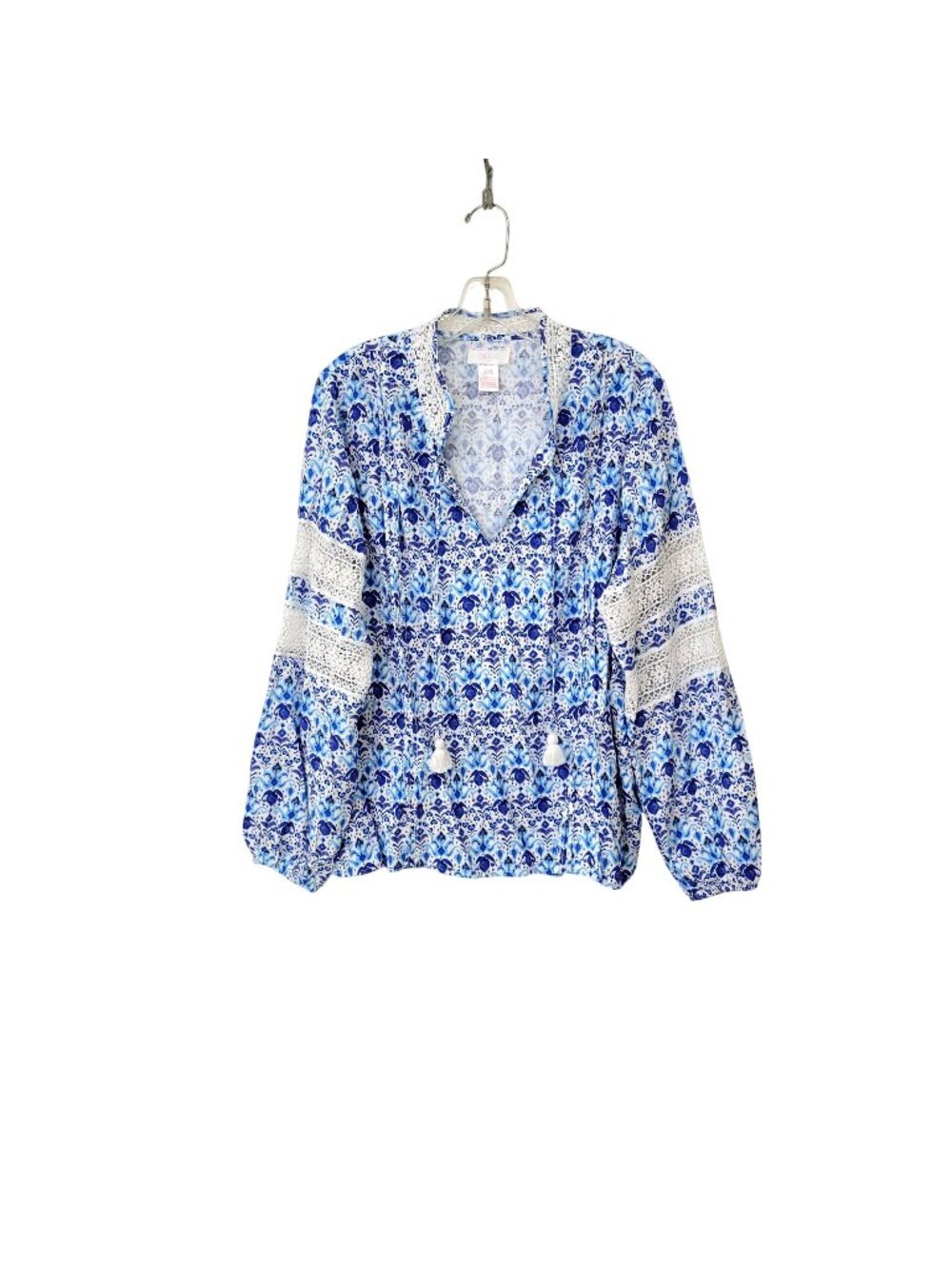 Stella Parker Collection Blue White Floral Lace Peasant Blouse Top XXL Rayon